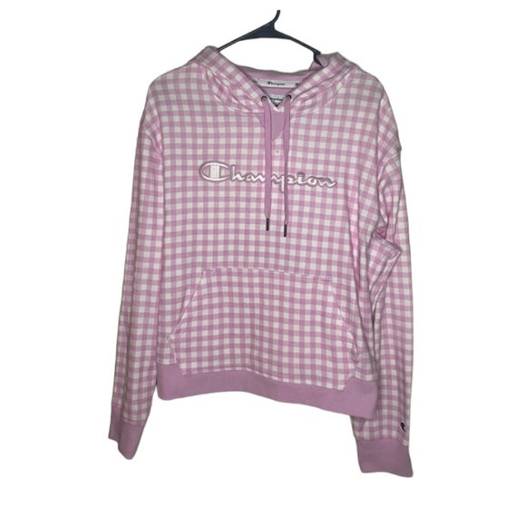 Champion Jackets & Blazers - CHAMPION Pink and White Checkered Hoodie